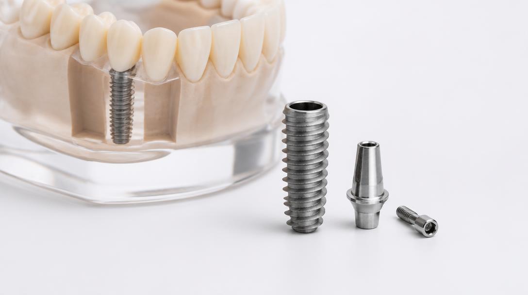 Titanium dental implant model for permanent tooth replacement